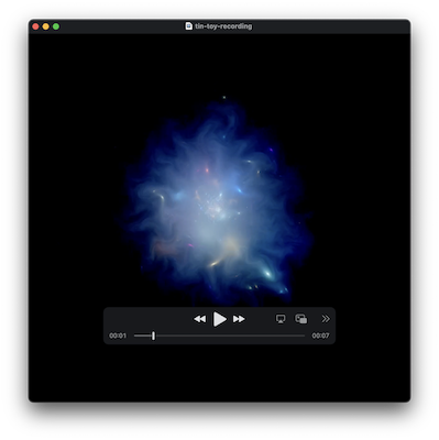 A screenshot of the Quicktime app showing a video recording of a shader captured from the Tin Toy app